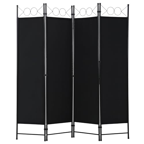 FDW 4 Panel Room Divider and Folding Portable Partition Screen, 6FT Wall Divider Screen for Dorm Bedroom Office, Coal Black