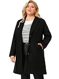 Agnes Orinda Women's Plus Size Winter Coats Elegant Notched Lapel Single Breasted Trench Coat 2X Black