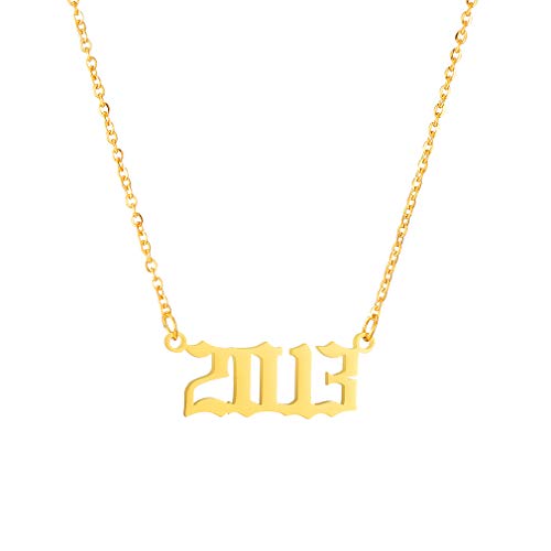 SKQIR Birthday Women's Gold Number Year Necklace - Birthday Pendant for Women & Female, 2013 Year Necklace