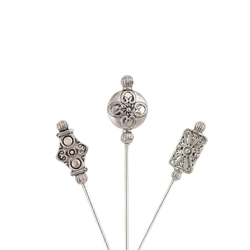 Image of Alilang 3Pcs Vintage Style Classic Long Handle Hat and Lapel Pins with Flexible Bendable Design on Hats, Scarves, and Suits