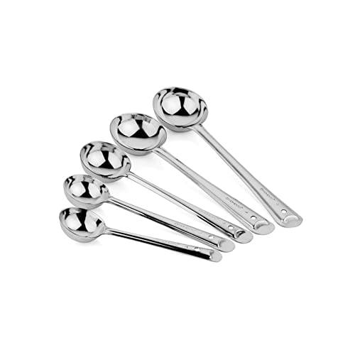 Image of Stainless Steel 5 Size Ladle Serving Spoon Set | Heavy Duty Cooking & Serving Spoon for Kitchen Use (Pack of 5)