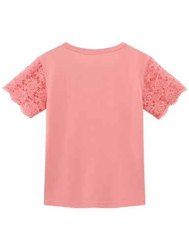Noomelfish Girls Lace Short Sleeve T-Shirts Kids Summer Cute Tops Blouse(5-12 Years)3