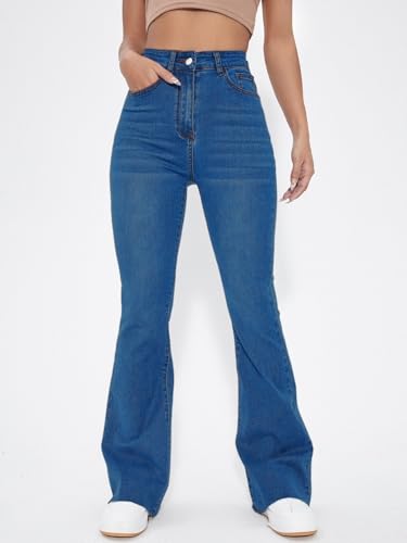 Image of Aahwan Blue Solid Low Waist Bootcut Denim Jeans for Women's & Girls'