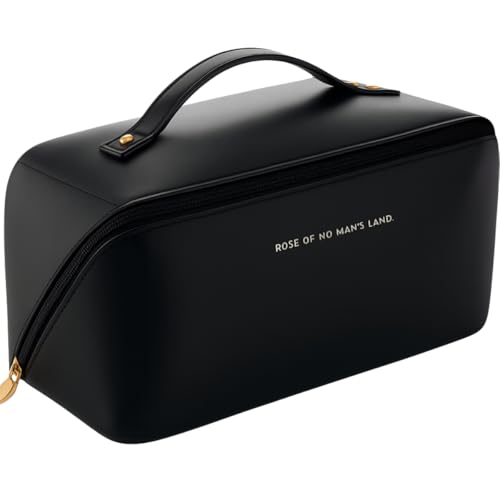 Bolsa Organizador Necessaire Feminina Porta Maquiagem Cosmético Perfume Higiene Viagem Com Alça Couro Sintético (Preto)