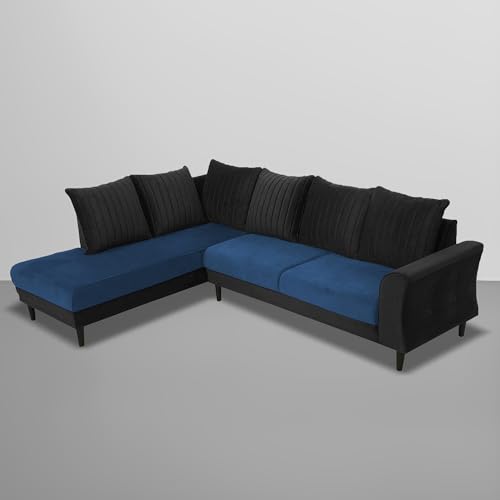 Image of Gratly LHS 4 Seater L Shape Sofa Set for Living Room (Blue Black Colour) Premium Fabric Sofa