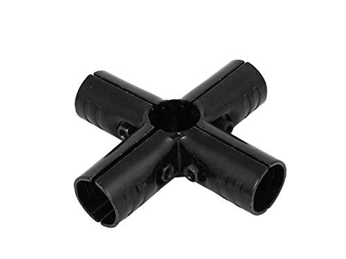 BIS Metal Black Cross Tee Shape 5 Port Leam Tube Connector Pipe Clamp - 28mm Hole