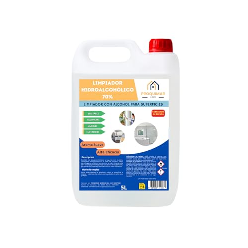 Proquimar | Limpiador Hidroalcohólico 70% Alcohol – Uso profesional y doméstico – Rápida evaporación sin enjuague (5 Litros)