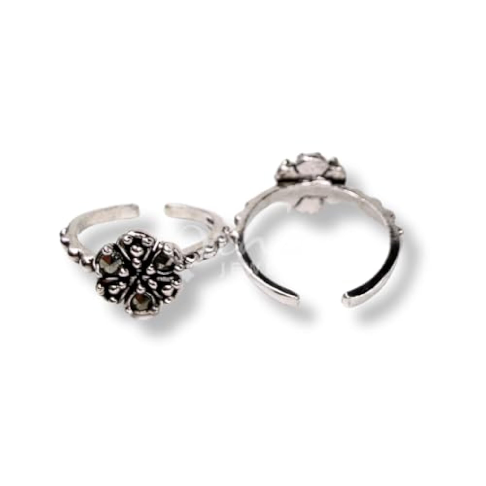 925 Hallmarked Sterling Silver Floral Oxidised Adjustable Toe Ring