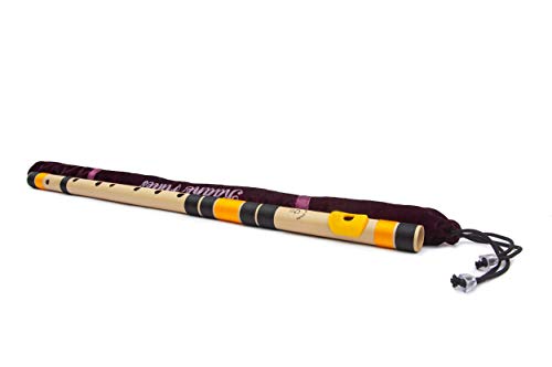Image of Radhe Flutes | G Natural Left Handed Base Bansuri | Black & Orange | Tuned With Tanpura A=440Hz | PVC Flute + Velvet Cover + Hindi & English Flute Lessons