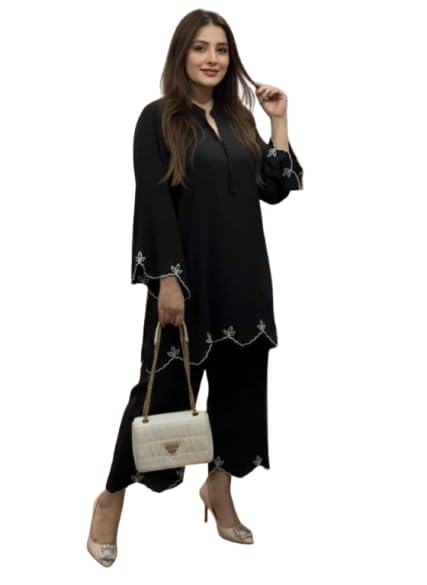 piludi Women's Embroidered Co-ord Set V-Neck Kurti with Palazzo Pant-picture-14