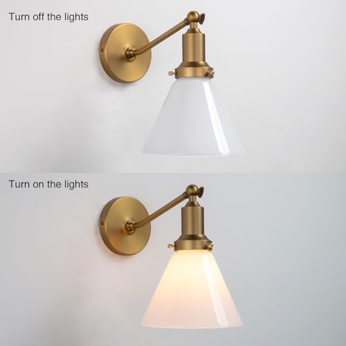 Image of Industrial Vintage Slope Pole Wall Mount Single Sconce with Funnel Flared Milk White Glass Shade Wall Sconce Light Lamp Fixture
