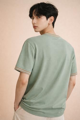 Image of London Hills Men's Solid Round Neck t Shirt for man | Tshirt for man | Mens Tshirt | t Shirt | Tshirts for Men,| Men t-Shirts with Contrast Tipping | Round Neck t Shirts for menn