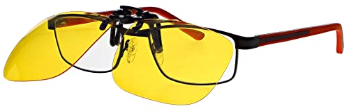 Metal Clip On Flip Up Polycarbonate Yellow Enhanced Driving Sunglass Lenses, Aviator, 56mm Wide X 47mm High, 134mm Wide with Bridge4