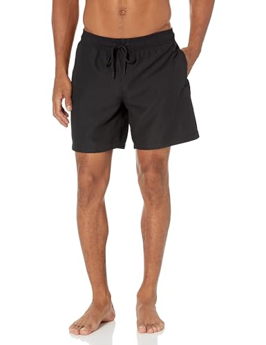Amazon Essentials Men's 7” (18cm) Swimming Shorts with Mesh Lining, Pockets, Drawstring Closure, Black, L