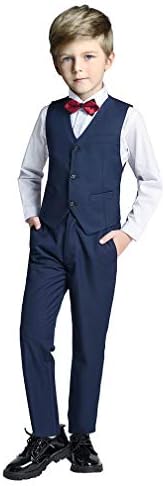 Fersumm Boy's 5 Piece Suits Slim Fit Dress Suit Set Complete Outfit, Blue(4 Pieces), 2T