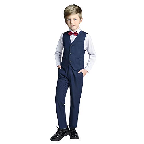 Fersumm Boy's 5 Piece Suits Slim Fit Dress Suit Set Complete Outfit, Blue(4 Pieces), 2T #TOP20