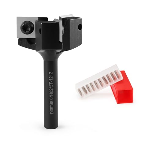 HOZLY Fresa plana de 8 mm con 10 cuchillas de metal duro intercambiables (12 x 12 x 1,5 mm), 3 flautas CNC fresadora de 39 mm de diámetro, 8 mm de diámetro, fresadora superior, fresadora plana, fresa