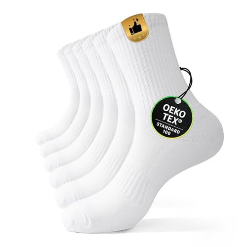FALARY Tennissocken Socken Damen 35-38 Herren Laufsocken Sportsocken Wandersocken Gepolstert Atmungsaktive Weiß 3 Paar