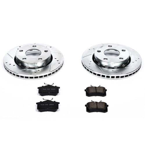 Image of PowerStop Rear Brake Kit for Audi S4 2000-02 - Drilled and Slotted Disc Rotors with Carbon-Fiber Ceramic Brake Pads Replacement, K894