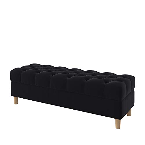 Furninero - Banco de Almacenamiento Tipo Ottoman tapizado capitoné con patrón Diamante con Abotonado Profundo, Patas Redondeadas, 140 cm de Ancho, Majestic Velvet Black Tela, Negro