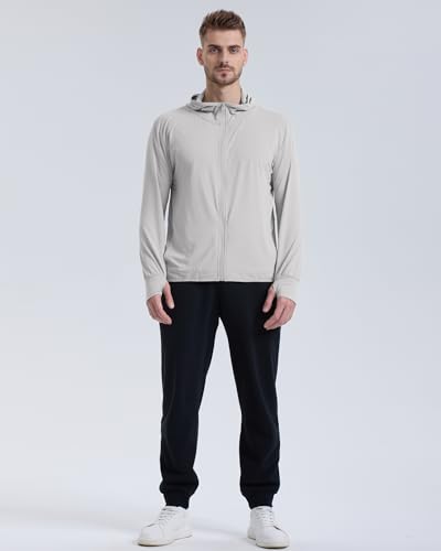 Locachy Men'S Upf 50+ Sun Protection Outdoor Lightweight Full Zip Hoodie Jacket Long Sleeve Fishing Hiking Performance Shirt Light Grey M thumb #6