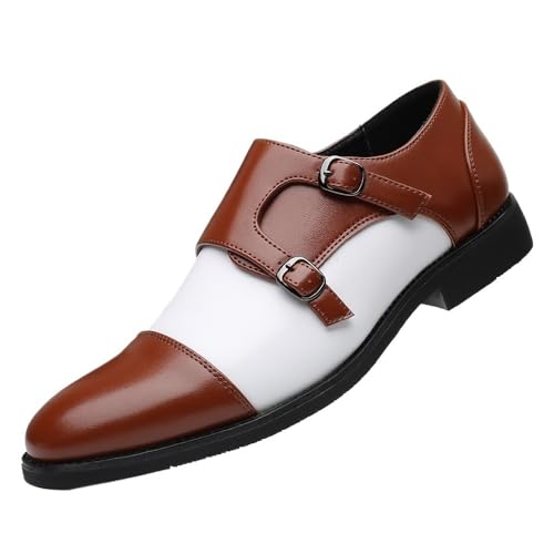 Mens Two Tone Double Monk Formal Shoes Dress Oxford Fashion Outdoor Party Heel Non Slip Anti-Slip Low Top Rubber Sole Shoe Slip-on Pointed Toe Luxury Leather