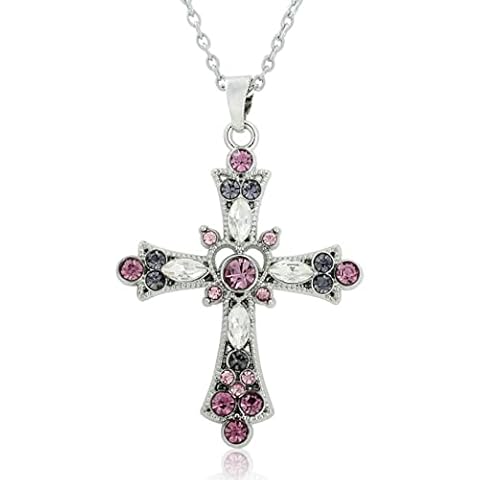 LIKGREAT Pink Purple Crystal Cross Necklace Cover