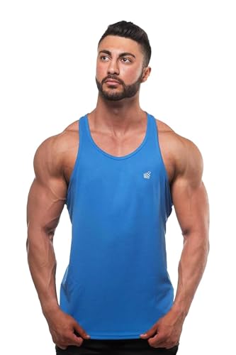 Dri Fit Microfiber Bodybuilding Stringer Tank Top Y-Back Racerback, Large, Blue