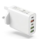 JINHENDS 65W USB C Plug, 5-Port Multi Fast Charger Plug UK, 2-Port PD Power Adapter + QC Wall Charger C Charging Plug for iPhone 16 15 14 13 12 11 Pro Max XS XR SE, iPad, AirPods (White)
