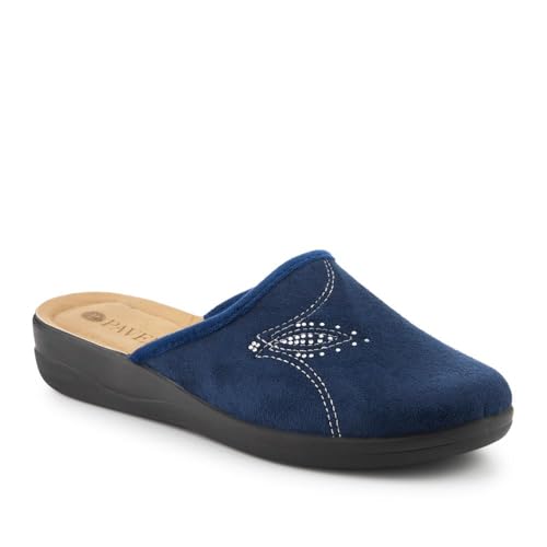 Pavers Luxury Embroidered Mule Slippers - Navy Size 6