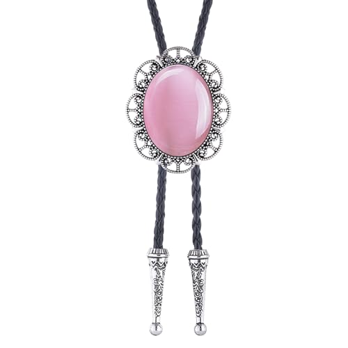 Image of Jeilwiy Bolo Tie for Men Real Stone Westwern Cowboy Ties Silver Bolos Women Leather Necktie Gift for Birthday Christmas