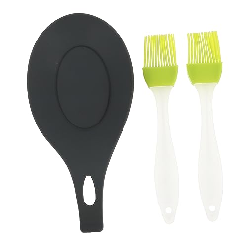 Balacoo Silicone Spoon Rest Stand Fork Mat and Pastry Brush Set Heatproof Easy to Clean for Kitchen Random