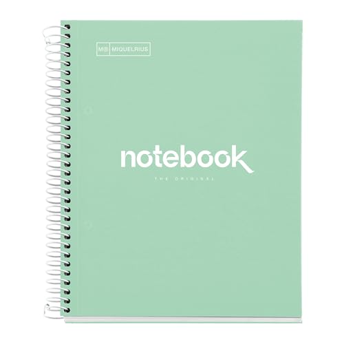 Miquelrius - Cahier A5 Carnet de Notes Emotions, 80 Feuilles 90 g/m², Rayure horizontale de 7 mm, 1 Bande de couleur, Spirale microperforée, Couverture...