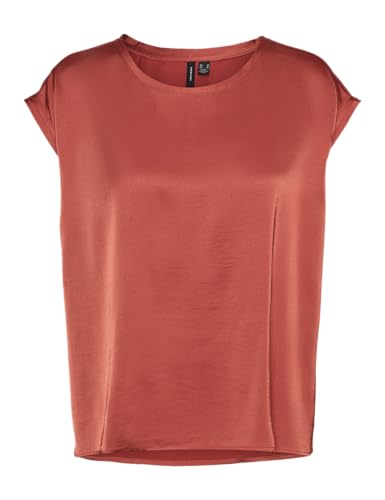 Design moderno VERO MODA Camicetta da Donna Vmreba Wide Top Wvn Ga Manica Corta, Terra di Siena bruciata, S
