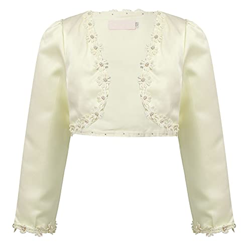 Girls Long Sleeve Wedding Dress Cover Up Cardigan Flowers Beaded Princess Bolero Shrug
