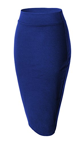 Urban GoCo Mujeres Falda Midi Lápiz Cintura Alta Elasticidad Bodycon Tubo Falda Oficina Azul Real XL