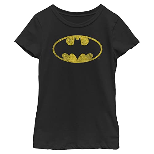 Warner Brothers Batman Yellow Bat Girls Short Sleeve Tee Shirt, Black