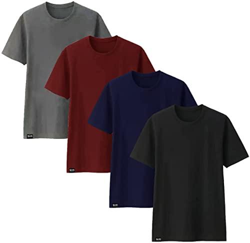 Kit com 4 Camisetas Básicas de Algodão Masculinas T-Shirt Slim Tee – Cores Sortidas (G, Cores Sortid
