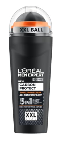 L'Oréal Men Expert Carbon Protect Desodorante Roll-On Anti-transpirante para hombre. Su fórmula 5 en 1 ofrece Protección Total 48h. Formato XXL 100ml