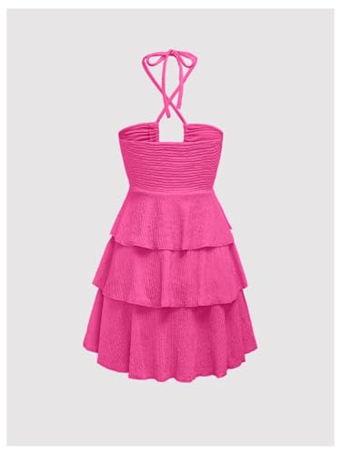 Image of Verdusa Women's Wedding Guest Babydoll Halter Dress Tiered Layered Textured Backless Flowy Short Summer Dress