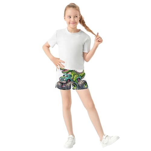 Girls Lounge Shorts Cartoon Dinosaur Monster Truck Print Athletic Comfy Summer Kids Pajama Sleep Shorts, X-Small2