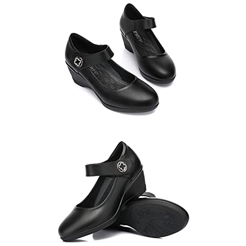 bbruriy Women's Block Ankle Strap Mary Jane Round Toe Soft Leather Ankle Strap Chunky Low Heel Pumps Cute Dress Shoes Oafers Office Classic Shoes4