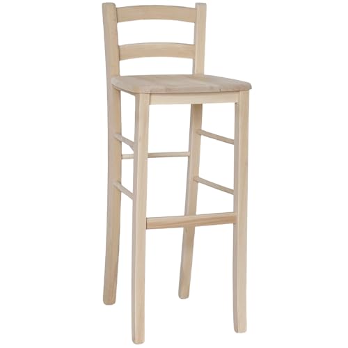 OKAFFAREFATTO MADDALONI Tabouret haut de bar en bois brut à peindre H 80 cm assise en massif