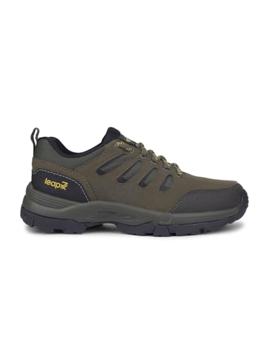 Image of Liberty Leap7x COLUMBO-1E Lacing Men Running Shoes - Dark Grey, Olive Green & Camel | Lightweight Sports Shoes with Comfortable Upper - Cushioned Footbed Suitable for Gym, Marathon, Walking & Outdoor