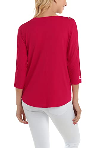 Image of Cable & Gauge Womens 3 /4 Dolman Sleeve Boatneck Cold Shoulder Top with Grommet Detail