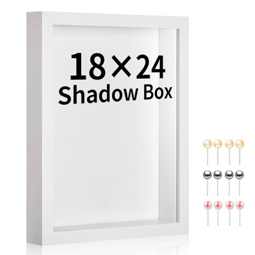 MUXIUNT 18x24 Shadow Box Picture Frame Display Case with Soft Linen Back-Thickened Panel Large White Deep Shadow Box Frame 18x24 for Jersey Graduation Items Flower Photo Craft Memorial