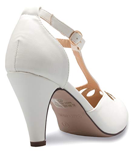 Olivia K Women's Low Heels Mary Jane Pumps - Adorable Vintage Shoes- Unique Round Toe Design with an Adjustable T Strap3