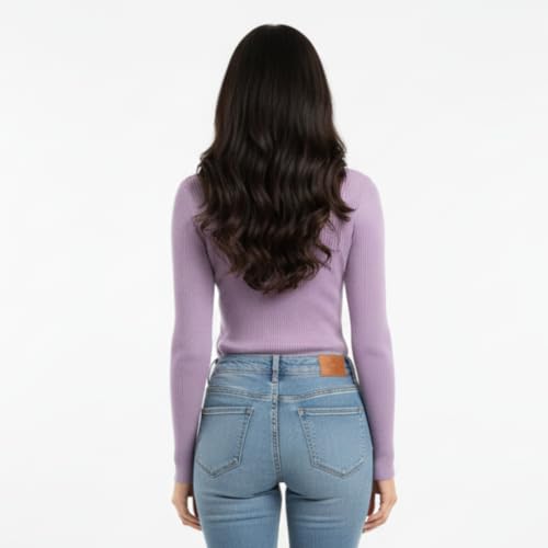 Image of Women Ribbed High Neck Full Sleeve Pullover Sweater|Solid Stretchable Slim Fit Winter Wear Top for Casual & Office Use