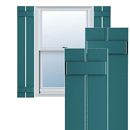 11 1/4"W x 45"H True Fit PVC, Two Board Spaced Board-n-Batten Shutters, Antigua (Per Pair - Hardware Not Included)
