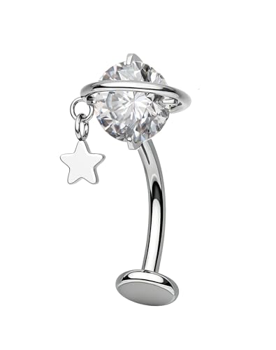 OUFER 14G Titanium Dangle Belly Button Rings Saturn Star Floating Navel Piercing Jewelry Clear CZ Navel Rings Hypoallergenic Belly Button Piercing for Women on Beach-10MM